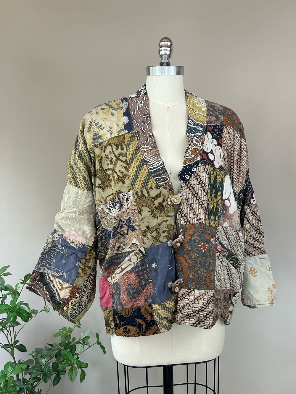 Vintage Nativewear Designs Patchwork Multicolor Kimono Jacket Sz Small
